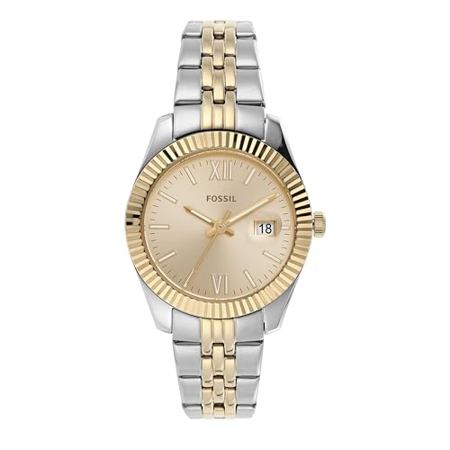 Fossil Damenuhr Scarlette Mini, Quarzwerk, 32mm Silbernes Edelstahlgehäuse mit Edelstahlarmband, ES4949