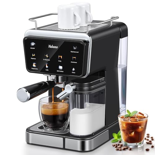 Yabano Espressomaschine Siebträgermaschine 20 Bar mit 500ML Automatischer Milchaufschäumer, 6 Getränke, Modernes Farb-Touchscreen-Display, 1.5L Wassertank, Cappuccino & Latte Kaffeemaschine, 1350W
