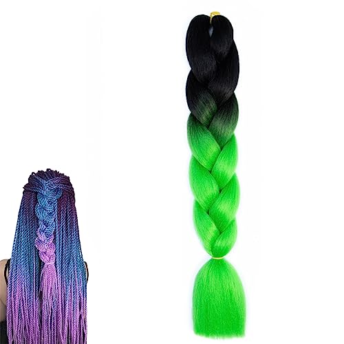 prinfantasy Kunsthaar Ombre Braids Extensions Jumbo Haarverlängerung Afro Zöpfe Haar zum Schwarz Grün, BZ056