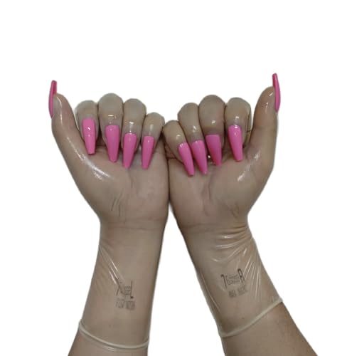 Ein Paar Naturlatex Einmal Formung Malaysian Latex Material Zentai Ultradünn Weich Hochelastisch Glänzend Kigurumi Männer und Frauen Kleidung Zubehör Cosplay Latex Handschuhe mit Nagelservice (L)