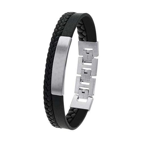 s.Oliver Armband Edelstahl Leder Herren Armschmuck, 18,5+1,5+1,5 cm, Schwarz, Kommt in Schmuck Geschenk Box, 2036861