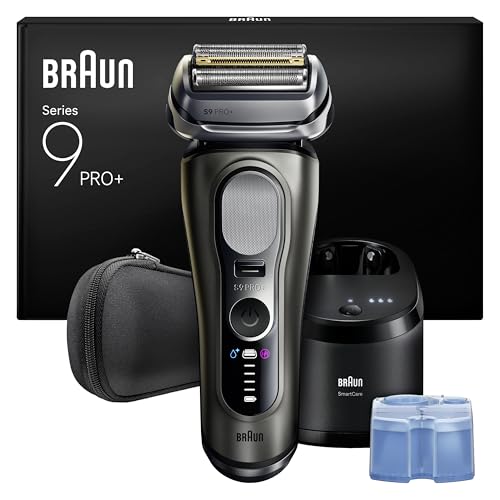 Braun Series 9 PRO+ Rasierer Herren Elektrisch, 5+1 Ultradünne Klingen, Elektrorasierer, Rasierapparat mit 60 Min. Akku, Reinigungsstation, Nass- und Trockenrasierer, Made in Germany, 9665cce, Graphit