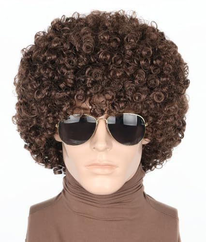 LeMarnia Dunkelbraun 70er Afro-Perücke für Herren Halloween-Party-Kostüm-Perücken