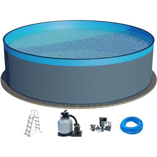 Planet Pool Stahlwandpool Set (5-teilig) rund 450x120 cm, Stahl 0,4 mm anthrazit, Folie 0,3 mm blau, Overlap