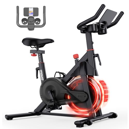 Heimtrainer Fahrrad mit APP, Superun Ergometer Spinning Bike Indoor mit Verstellbarem Widerstand, 15KG Schwungrad, Ultraleise für Kardio-Training zu Hause.Vor Ort erlebbar & reparierbar