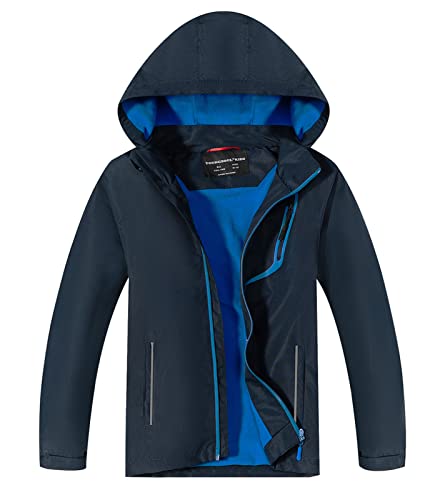 YOUNGSOUL Kinder Softshelljacke Gefütterte Regenjacke Jungen Mädchen Übergangsjacke wasserdichte Outdoorjacke mit Abnehmbarer Kapuze,Marineblau, DE: 146-152 (Herstellergröße 150)
