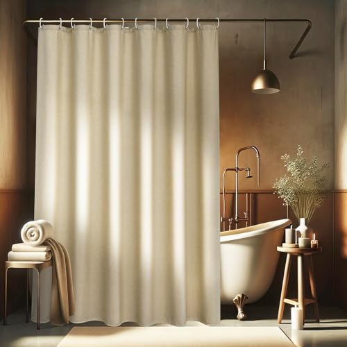 EurCross Leinen Texturiert Duschvorhang 180x200 Beige Textil, Schwerer Hotel Luxus Polyester Wasserdicht Duschvorhänge, Antischimmel Waschbar Stoff Badvorhang für Badezimmer 1.8 x 2m mit 12 Ringe