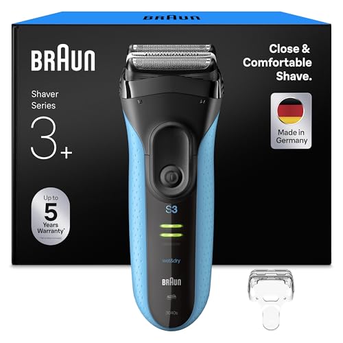 Braun Series 3+ Rasierer Herren Elektrisch, Elektrorasierer, 3 Flexible Klingen, Rasierapparat, Effizienter MicroComb Mitteltrimmer, Präzisionstrimmer, Nass- & Trockenrasierer für Männer, 3040si, Blau