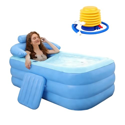 Guiwuiyu Aufblasbare Badewanne für Erwachsene, Mobile Faltbare Badewanne mit Komfortboden, Getränkehalter, Fußpumpe, Reißverschlussabdeckung, Badewanne Aufblasbar für Spa, Eisbad, Camping, 160×84×64cm