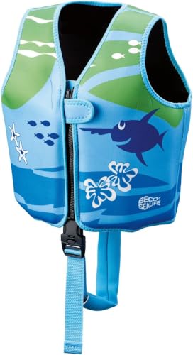 BECO-Sealife Schwimmweste Kinder 3-6 Jahren, Schwimmlernweste für Kinder von 19-30 kg mit variablen Auftriebskörpern, Beingurt und langem Reißverschluss – in Blau/Grün