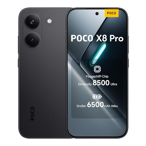 XIAOMI Poco X8 Pro Smartphone 8GB+512GB, Dimensity 8500-Ultra Prozessor, 6500mAh Akku, Ultra-helles AMOLED Display, 50MP Sony IMX882 Hauptkamera mit OIS, Schwarz, 3 Jahre Garantie