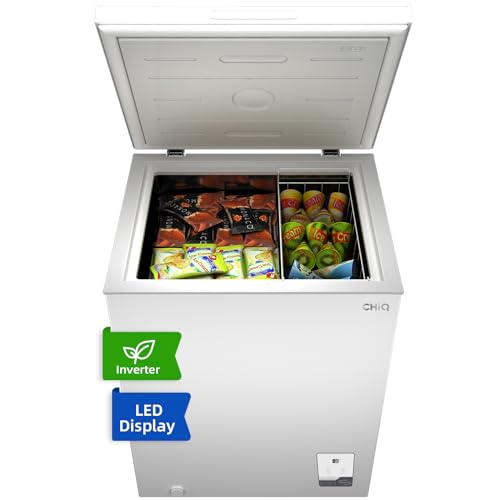 CHiQ Gefriertruhe,142 L Gefrierschrank 39 dB| mit 4 Sterne Gefrierfach, 4.5kg/24H, -32°C bis +8°C|83,5 cm hoch, Starke Gefrierleistung, Tischgefrierschrank für Garagen, Gewerbeflächen, Weiß