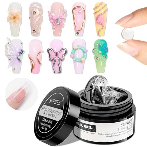 SUPWEE Feste Builder Gel-Nagelverlängerung, multifunktionales Klar Antihaft-Handskulpturen-Aufbaugel zum Schnitzen von Mustern Prägung hartes Gel für Nägel Mniküre 14 g (0,49 fl oz)