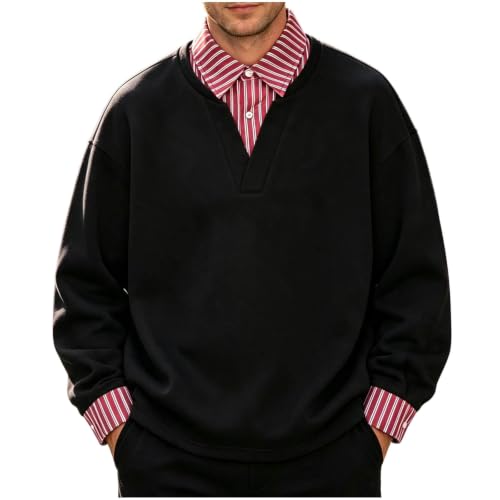 Generisch Pullover Herren Zweilagig Oversize Langarm