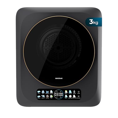 Cecotec Kompakter Ablufttrockner 3kg Bolero DressCode Dry 3400V Dark, 8 Programme, Klasse G, Intelligente Automatische Trocknung, FullColor Display, UV Care Funktion, Dry Shoe Pro, Delay Start, Dunkel