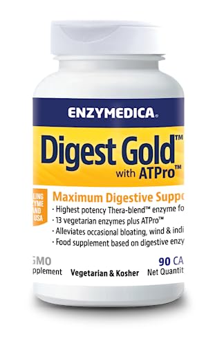 Enzymedica - Digest Gold, schnell wirkende Enzym-Formel, reduziert Gase und Blähungen, verbessert die Nährstoffaufnahme und Energie, glutenfrei, milchfrei, vegetarisch, 90 Kapseln