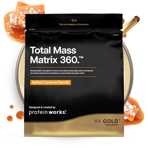 Protein Works | Total Mass Matrix 360 – GOLD Innovation, Tri-Protein-Mix, Mass Gainer, Proteinpulver mit Kreatin-Monohydrat, Glutamin & Vitamin‑Mineral-Mix, Salted Caramel, 8 Portionen, 2.12kg