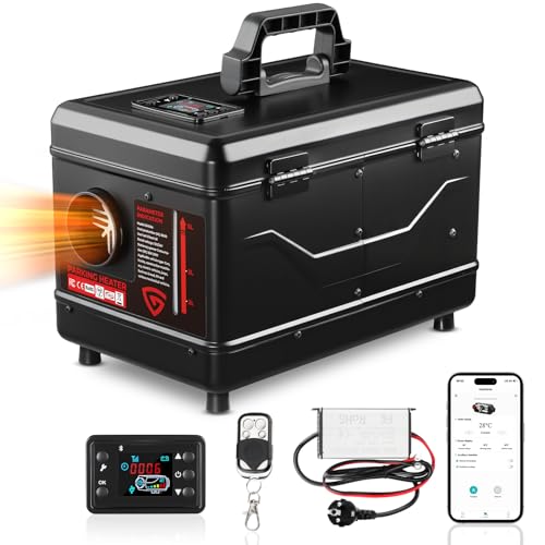 GEARLASSO Dieselheizung 12V/24V 8 kW, All-in-One 5L Diesel Standheizung mit Bluetooth APP Fernbedienung und LCD Bildschirm, geeignet für Zuhause, Werkstatt, Garage, Wohnmobil, LKW, RV, Schwarz