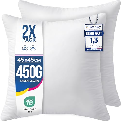 Utopia Bedding 2er Set Kissenfüllung 45 x 45 cm, Innenkissen Füllkissen Kopfkissen Sofakissen (Weiß)