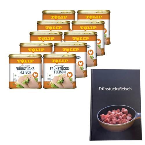 TULIP 10x Hähnchen-Frühstücksfleisch 340g + Kochbuch | Geflügel-Frühstücksfleisch in der Dose und ein passendes gebundenes Kochbuch mit 57 Rezepten | 80% Hühnerfleisch