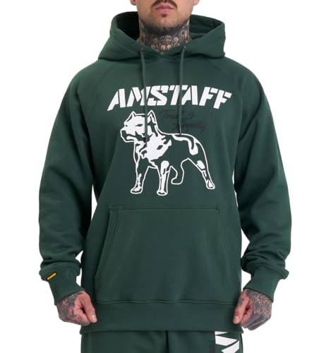 Amstaff Herren Logo 2.0 Hoodie | Baumwolle, Kapuze, Reißverschluss | Lockere Passform | Atmungsaktiv | Grün XXL