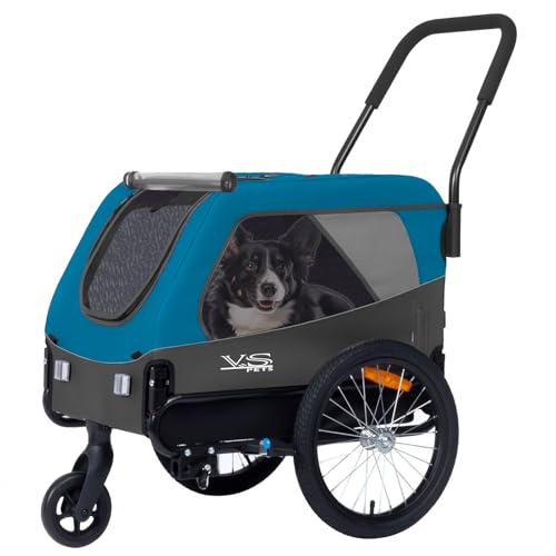 Tiggo VS Medium Hundeanhänger & Buggy 2in1 Fahrradanhänger Hundebuggy Jogger für Hunden bis 23kg (Blau/Grau)