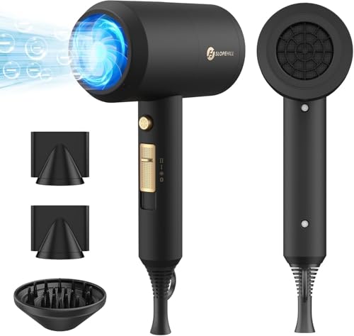 Slopehill Ionen Haartrockner, 1800W Föhn für Schnelles Trocknen, Salon Haarfön mit Heiß-/Kalttaste, 3 Fön Concentrators and Diffuser, 3 Temperatureinstellungen, 2-Gang（Graphit Schwarz）
