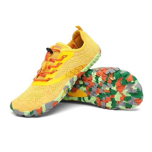 SAGUARO Barfußschuhe Herren Barfuss Schuhe Damen Barfussschuhe Zehenschuhe Outdoor & Indoor Fitnessschuhe rutschfest Traillaufschuhe Barefoot Shoes mit Zero-Drop Solhe Gelb,Gr.40