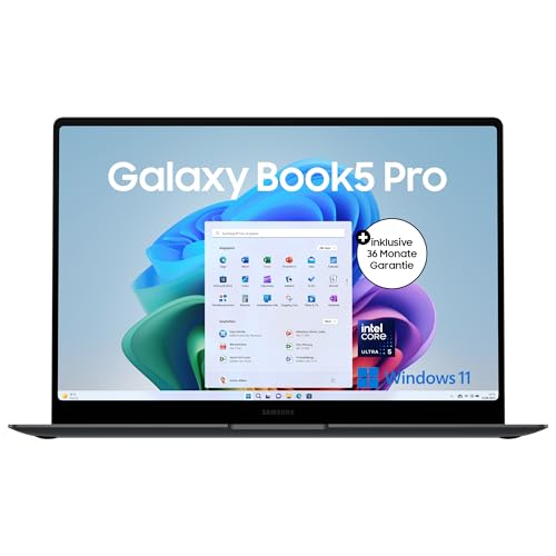 Samsung Galaxy Book5 Pro AI-Laptop, 16-Zoll-Display, AI-Notebook mit Intel Core Ultra 5 Prozessor, 16 GB RAM, 512 GB Speicher, Copilot+ PC, Moonstone Gray, 3 Jahre Herstellergarantie