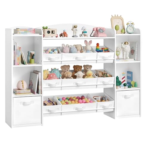 SONGMICS Kinderregal, 4 offene Fächer, 9 mittlere und 2 seitliche Boxen
