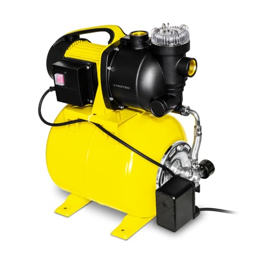 TROTEC Hauswasserwerk TGP 1025 EF – Pumpe mit Vorfilter, Leistung 3500 l/h, 1000 W, Förderhöhe 30 m – Energiesparend, Auto-Restart, Auto-Stop, für Brauchwasserversorgung, Bewässerung, Edelstahl