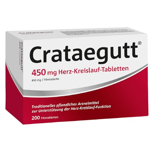 Crataegutt 450 mg Herz-Kreislauf-Tabletten | 200 Tabletten | Pflanzliches Arzneimittel zur Unterstützung der Herz Kreislauf Funktion | Weißdorn hochdosiert | Stärkung für Herz und Kreislauf