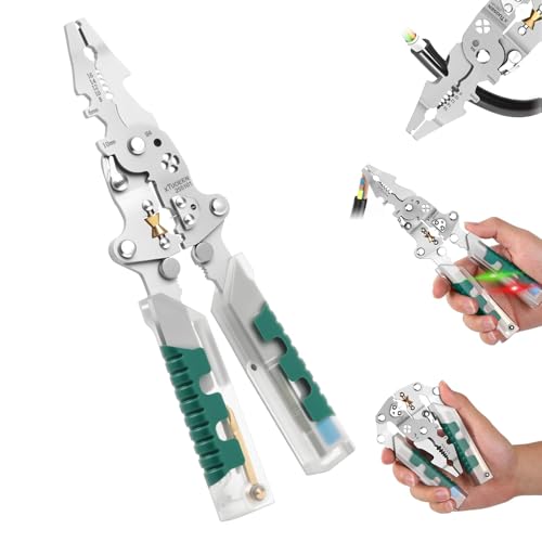 Tuvilo Elektrikerzange, 18-in-1 klappbare Abisolierzange, integrierter Spannungsprüfer und Schraubendreher, Elektriker Reparaturwerkzeug zum Schneiden und Ziehen von Drähten und Kabeln