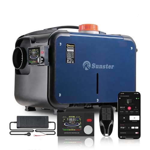 Sunster 8kW Luft Dieselheizung,12V 24 V/110-240V, 0.15–0.48L/Std Diesel Standheizung mit APP & Adapter, Automatischer Start&Stop, Lüftungsmodus, 2025 Upgrade Standheizung für Auto,LKW