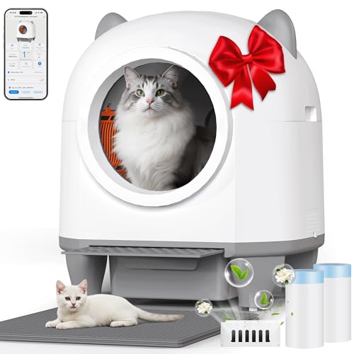 TRIUMPHKEY katzenklo Selbstreinigend, Automatische Katzentoilette 90L Große Fassungsvermögen mit APP, Geschlossen mit 6-Fach Geruchskontrolle & 9-Fach Schutz für KatzenFür mehrere Katzen