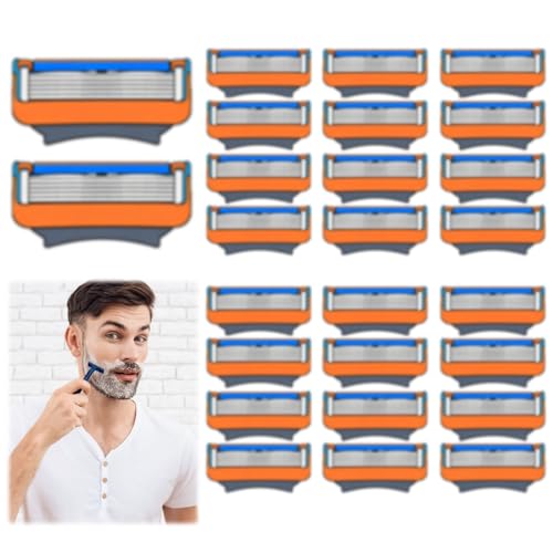 Rasierklingen, 24 Stück Ersatzklingen für Nassrasierer Herren, Fusion 5 Rasierklingen,5-lagige Klinge,Einfache und sichere Rasur,für Reinigung von Bart