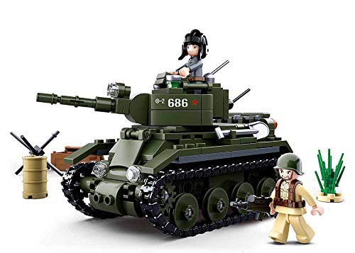 WWII - Leichter Alliierten Panzer (347 Teile) [M38-B0686], Spielset, Klemmbausteine, Für Kinder ab 4 Jahren, mit Spielfigur, Army WWII, Sluban SL95557