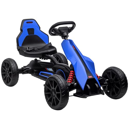 HOMCOM Gokart Tretauto mit Handbremse, verstellbarem Sitz, Vor- und Rückwärtsgang, Tretfahrzeug Kinderspielzeug für Kinder 3-8 Jahren Blau