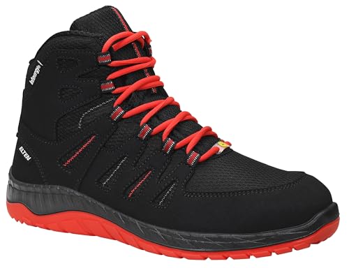 ELTEN Sicherheitsschuhe MADDOX black-red Mid ESD S3, Damen und Herren, Textil, Stahlkappe, leicht, sportlich, Schwarz/Rot, Größe: 42