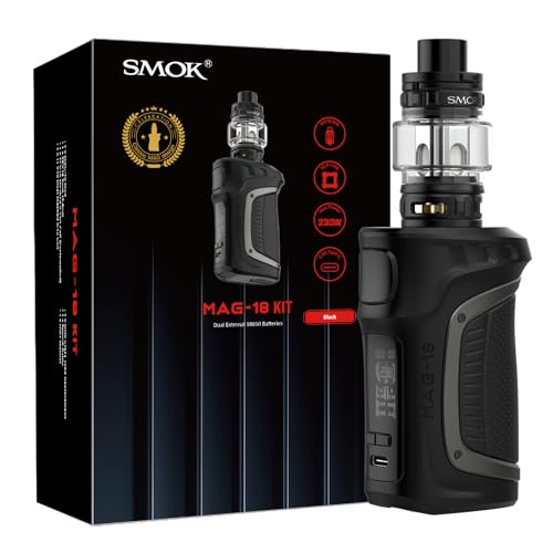 SMOK MAG-18 Box Mod Kit 230W Vape Gerät Dual 18650 Batterien Nicht Enthalten TFV18 Tank 7.5ml TFT Display Typ-C Schnellladung Kompatibel mit TFV18 TFV16 Coils Ohne Nikotin Schwarz