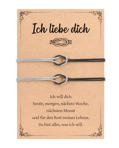 YELUWA Valentinstag Geschenke für Ihn/Sie, 2 Pcs Partner Armbänder, Partner Geschenke Pärchen Armband Paare Jahrestag für Ihn Sie Mann Frau Freunde Ehemänner Ehefrauen Freundinnen Schwarz Silber