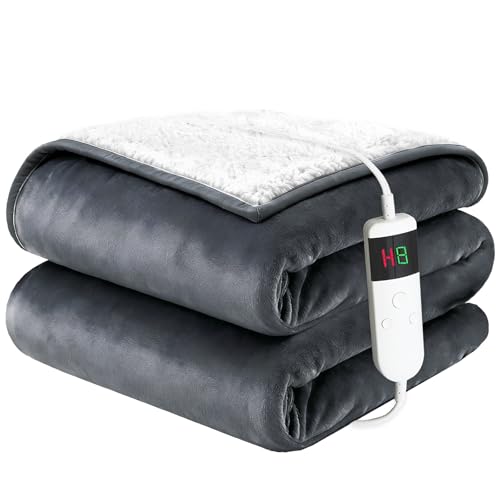 Qieryun Heizdecke Mit Abschaltautomatik, 130x180CM, 10 Heizstufen 8 Stunden Auto-Off-Timer Überhitzungsschutz, Wärme Decke Flanell Maschinenwaschbar, Beheizbare Decke Für Zuhause & Büro