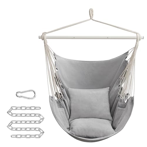 SONGMICS Hängesessel, Hängeschaukel, Hängestuhl mit 2 Kissen, Metallkette, bis 150 kg belastbar, Indoor und Outdoor, Wohnzimmer, Schlafzimmer, Taubengrau GDC197G01