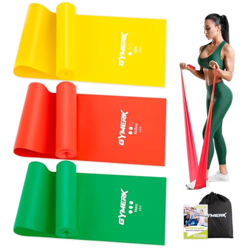 GYMERK Fitnessbänder 3er-Set, 1.8m Gymnastikband mit 3 Widerstandsstufen, Fitnessband mit Übungsanleitung, ideal für Yoga, Pilates, Krafttraining