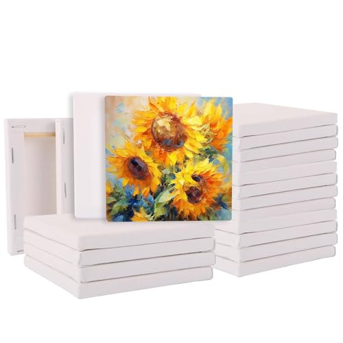 JMIATRY 20 Stück Mini Leinwand 10x10cm, Leinwand Zum Bemalen, Weiße Leinwand Auf Keilrahmen Für Kunst & Handwerk