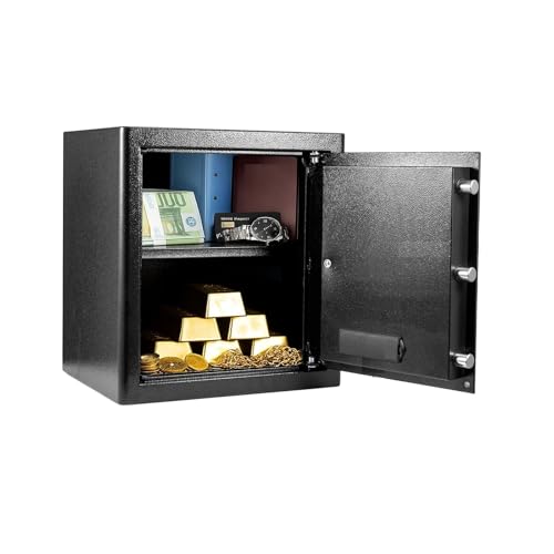 GROWNEER 43L Safe Tresor Feuerfest für Zuhause Feuerfest Wasserdicht Dokumenten Großer Safe Tresor für Zuhause mit Schlüssel Abnehmbares Regal und Stummschaltfunk Anti-Theft Tresore für Geld Dokument