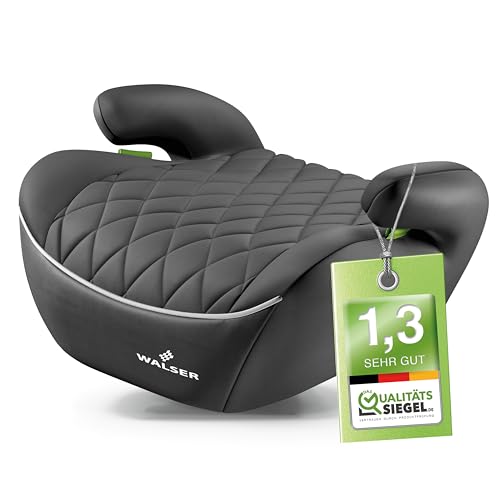 Walser Premium Kinder Sitzerhöhung Auto Andy, Qualitätssieger Sehr Gut* Kindersitz Auto leicht waschbar, Kindersitzerhöhung Auto 125-150 cm neueste Norm ECE R 129, Sitzerhöhung Auto Kinder grau