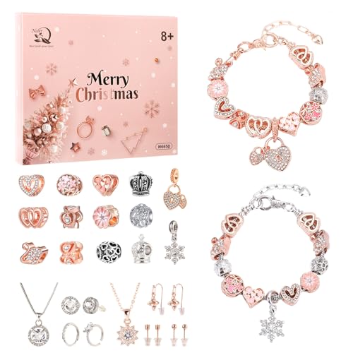 Naler Adventskalender Schmuck 24 Frauen Weihnachtskalender Überraschungen Geschenke mit Charm Ohrringe Der Ring Armband Halskette DIY für Teenager Mädchen Damen