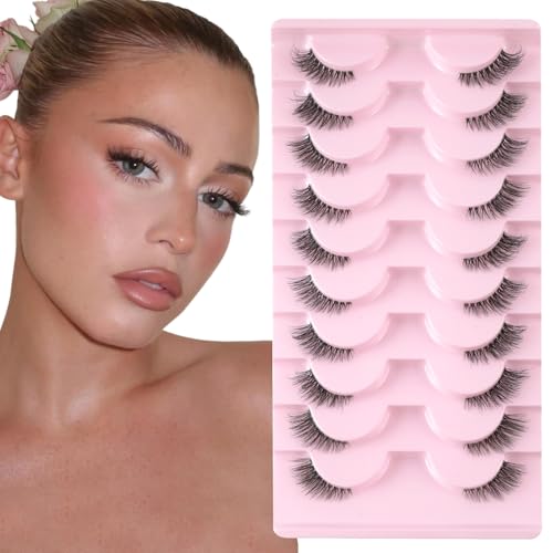 Sixstarhair Halbe Natürliche Falsche Wimpern Klare Band 10 Paar Lashes Cateye Wispy Künstliche Wimpern 3d Cat Eye Half Lashes