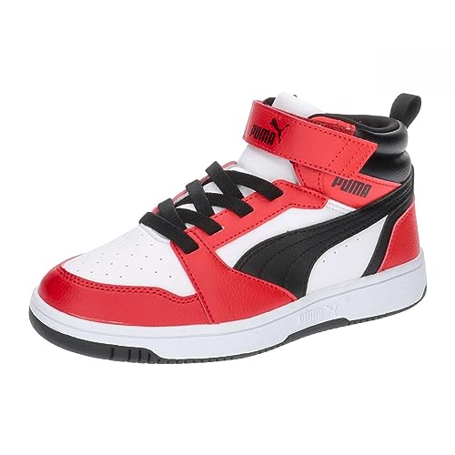 PUMA Rebound V6 MID AC+ PS Sneaker, White Black-for All TIME RED, 32 EU